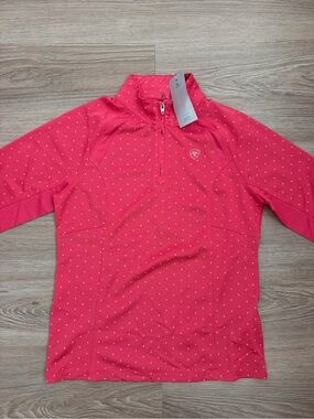 NWT Ariat Girls Sunstopper 2.0 1/4 Zip Baselayer Pink Polka Dot Size M 8/10